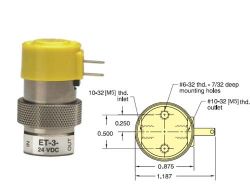 24V, 3/2-Wege Elektromagnetventil, normal geschlossen, Inline-Montage, Kabelfahnen