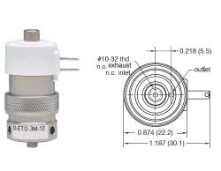 12V, Oxygen Clean, 3/2-Wege Elektromagnetventil, alle Anschlüsse nutzbar, Niederdruck / hoher Luftdurchsatz, Block-Montage, Kabelfahnen, M5