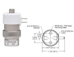 12V, Oxygen Clean, 3/2-Wege Elektromagnetventil, alle Anschlüsse nutzbar, Niederdruck / hoher Luftdurchsatz, Inline/Block-Montage, Kabelfahnen, M5