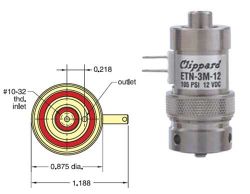 6V, 3/2-Wege Elektromagnetventil, normal geöffnet, Block-Montage, Kabelfahnen, FKM / PFPE, Diode