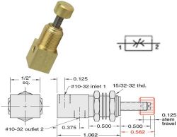 5° - Nadelventil, #10-32 Anschluss, Einstellung über Rändelschraube