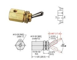 #10-32, 2/2-Wegeventil mit Niro-Hebel, (kurz)