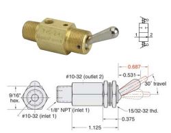 1/8 NPT, 2/2-W-Ventil, normal geöffnet, nicht rastend, Niro Hebel