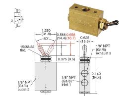 G1/8, 3/2-Wege-Schieberventil mit Niro-Hebel, 2 Positionen