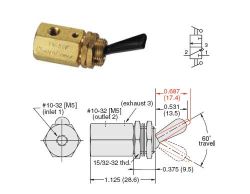 #10-32, 3/2-Wege-Schieberventil mit Kunststoff-Hebel,(kurz) 2 Po