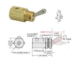 M5, 3/2-W-Ventil, normal geöffnet, nicht rastend, Niro-Hebel