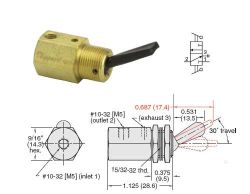 #10-32, 3/2-W-Ventil, normal geöffnet, nicht rastend, Kunststoff-Hebel