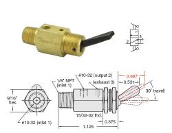 1/8 NPT, 3/2-W-Ventil, normal geöffnet, nicht rastend, K-Hebel