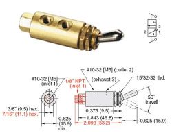 #10-32  3/2-Wegeventil mit Niro-Hebel, 2 Stellungen