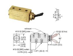 #10-32  5/2-Wegeventil mit Kunststoff-Hebel, 2 Stellungen