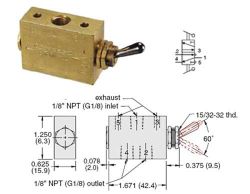 1/8 NPT, 5/2-Wege-Schieberventil mit Niro-Hebel, 2 Stellungen