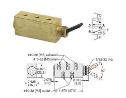 #10-32, 5/2-Schieberventil mit Kunststoff-Hebel, 2 Stellungen
