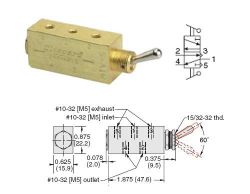 #10-32  5/2-Schieberventil mit Niro-Hebel, 2 Stellungen