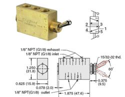 G1/8, 5/2-Wege-Schieberventil mit Niro-Hebel, 2 Stellungen