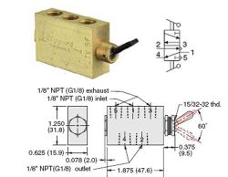 G1/8, 5/2-Wege-Schieberventil mit Kunststoff-Hebel, 2 Stellungen