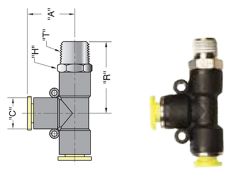 PQ-RT04MR, T-Verschraubung einseitig mit Sechskant und R1/8-Gewinde, 4mm-Steckanschluss