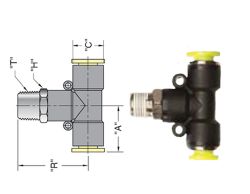 PQ-BT04MR T-Verschraubung einseitig mit Sechskant und R1/8-Gewinde, 4mm Steckanschluss