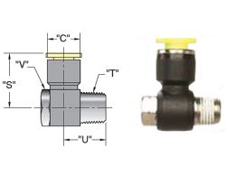 PQ-UE06M5, Universal-Winkelverschraubung einseitig mit Sechskant und M5x0.8-Gewinde, 6mm Steckanschluss